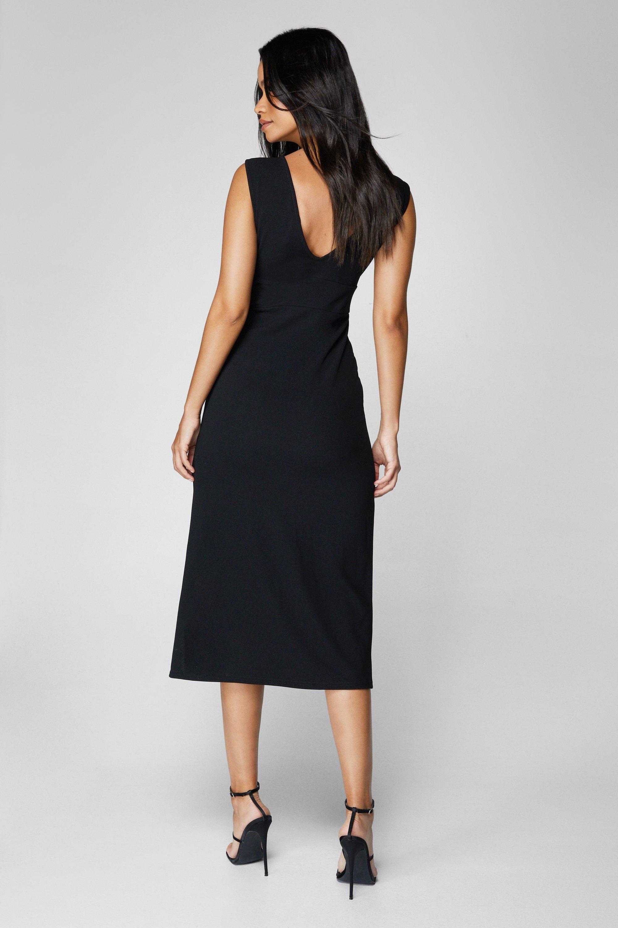 Boohoo plunge midi dress with sweetheart best sale neckline and side split in black