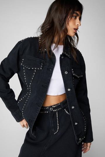 Studded Denim Trucker Jacket washed black