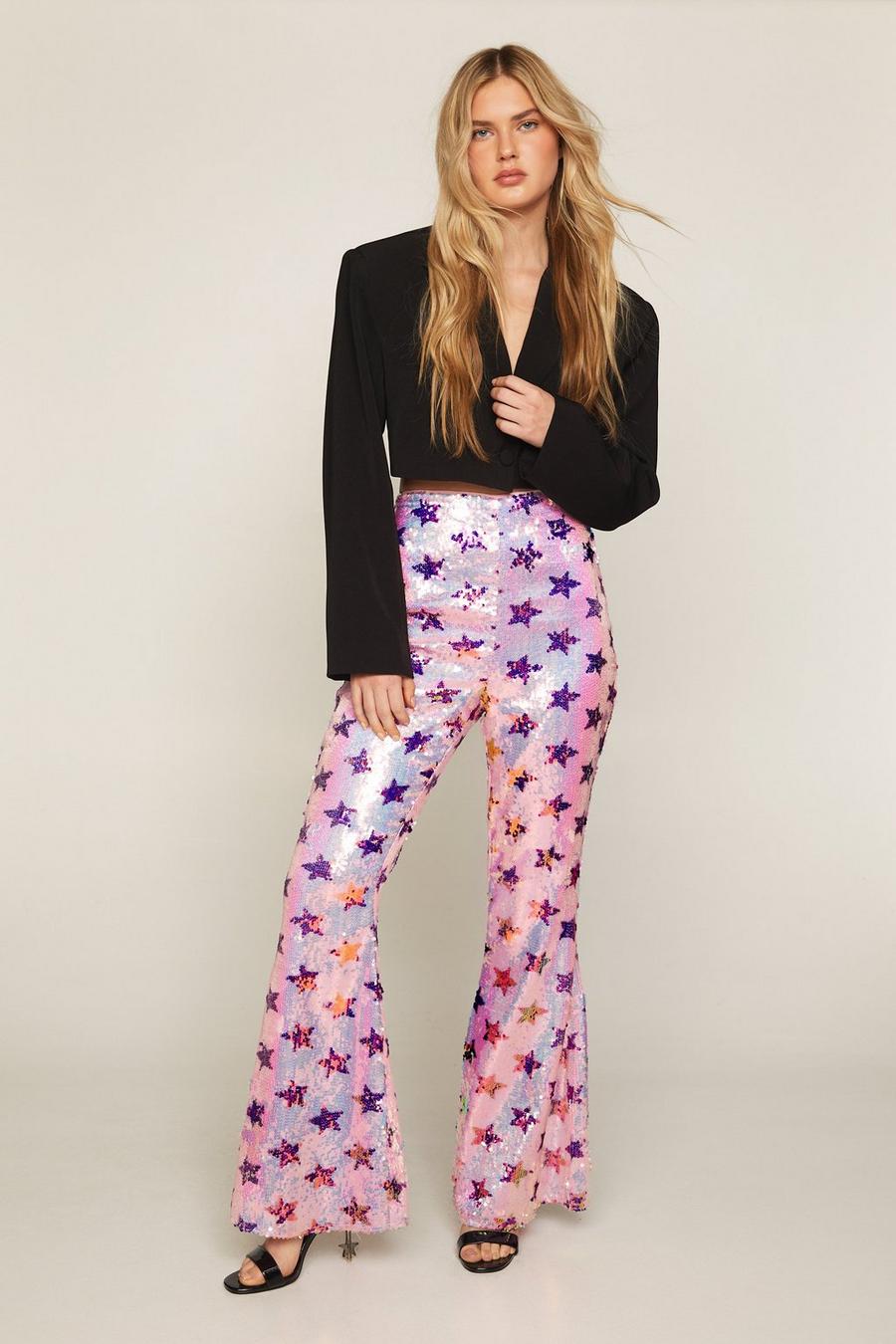 Pink Star Sequin Flare Pants