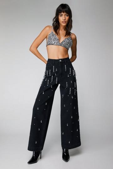 Embellished Wide Leg Jeans black