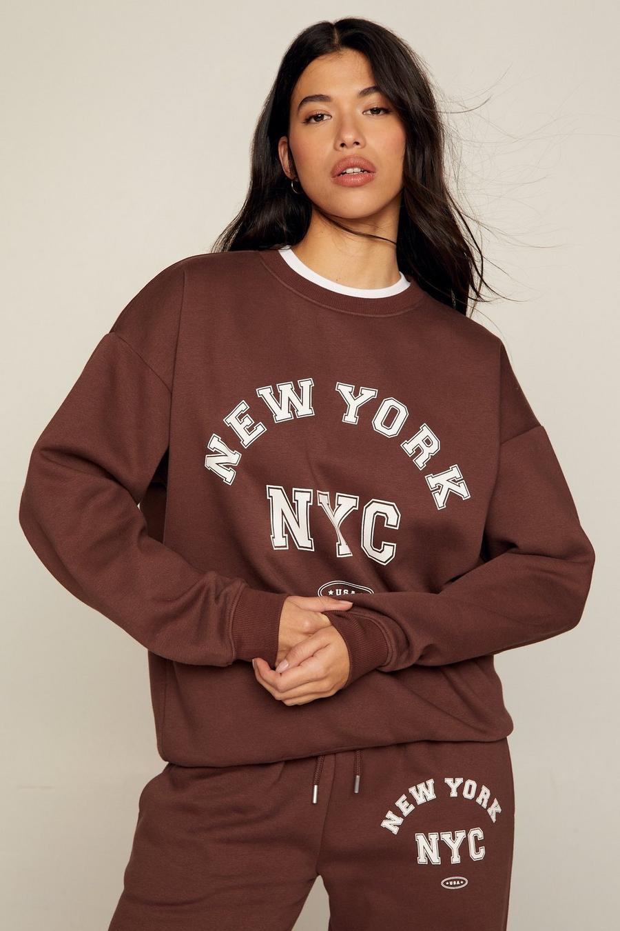 Chocolate New York Graphic Oversized Sweatshirt