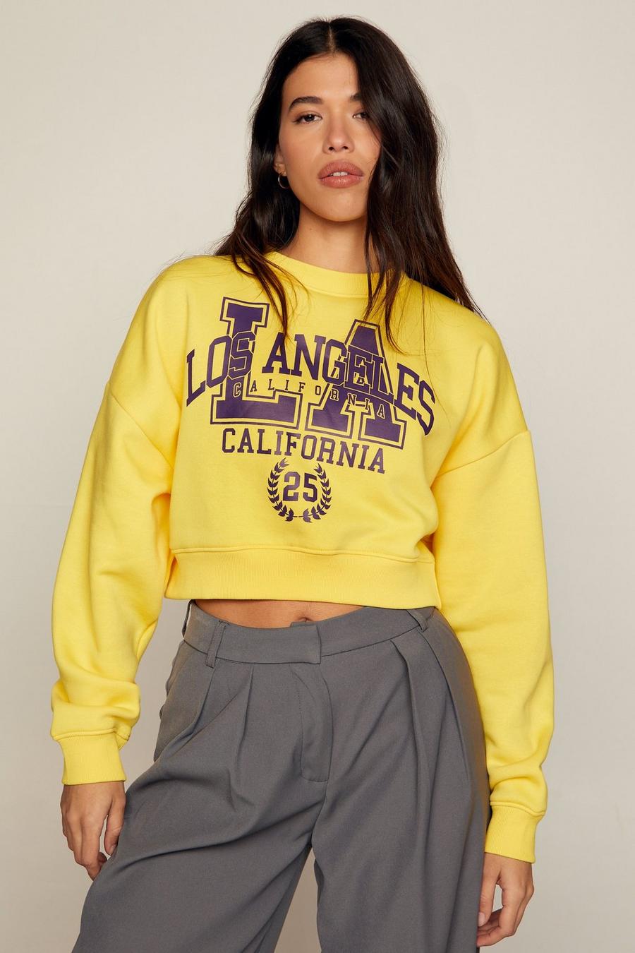 Yellow Los Angeles Graphic Cropped Sweatshirt