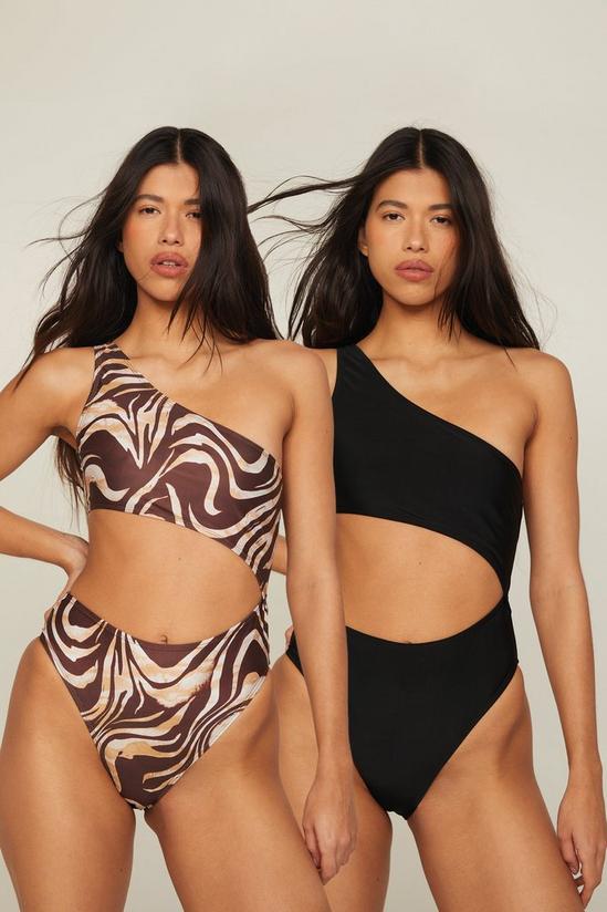 NastyGal Basic 2 Pack Zebra One Shoulder Cut Out Swimsuits 1