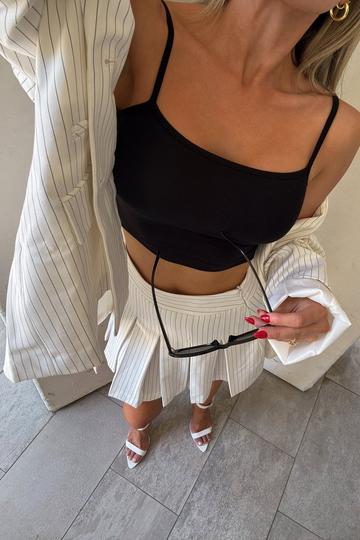 Tailored Pinstripe Pleated Mini Skirt stripe