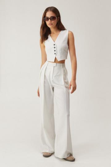 Pinstripe Tailored Pleat Detail Straight Leg Pants stripe