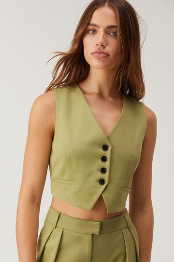 Petite Tailored Fitted Waistcoat khaki