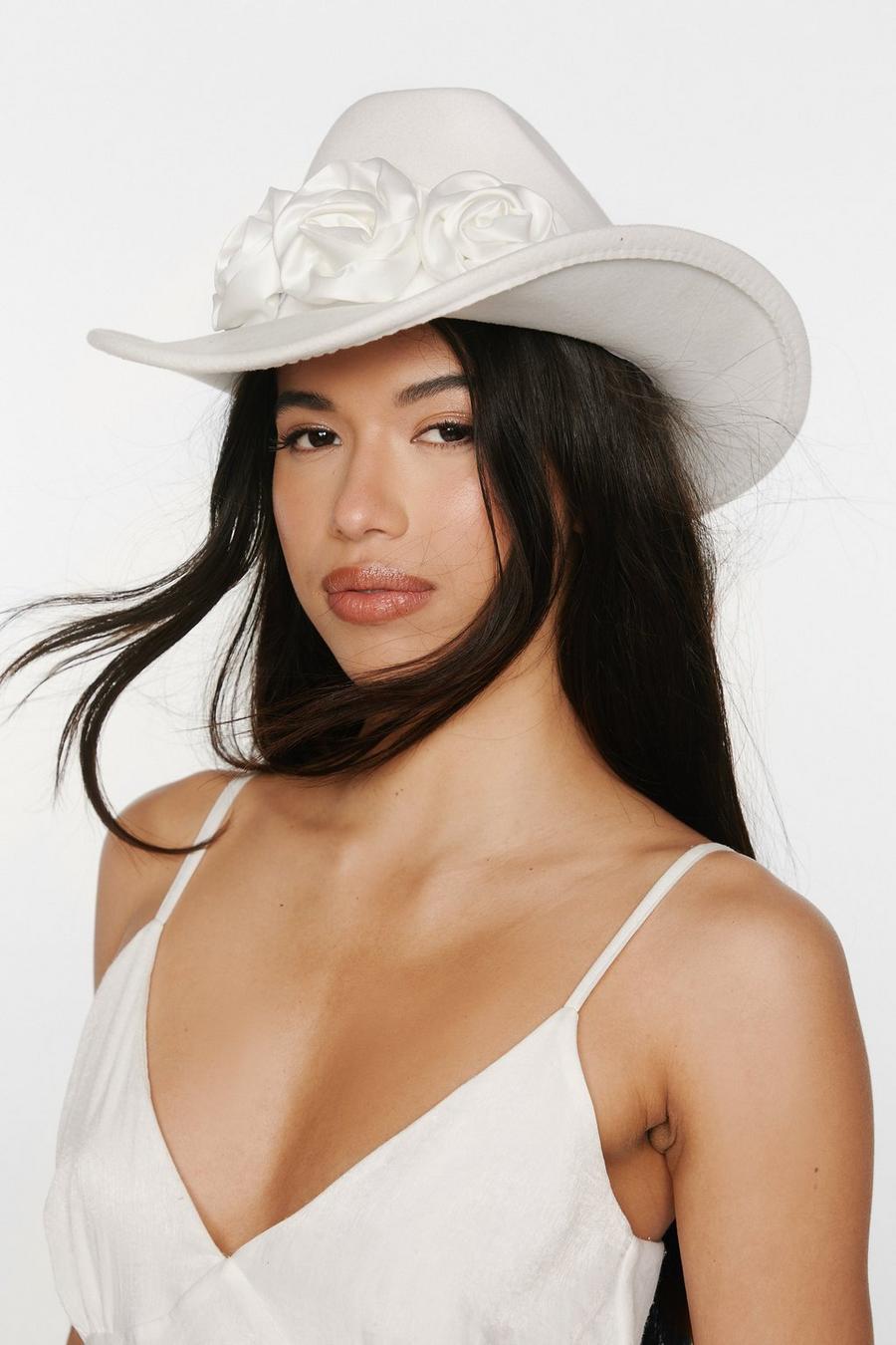 White Satin Flower Trim Cowboy Hat russell image number 1