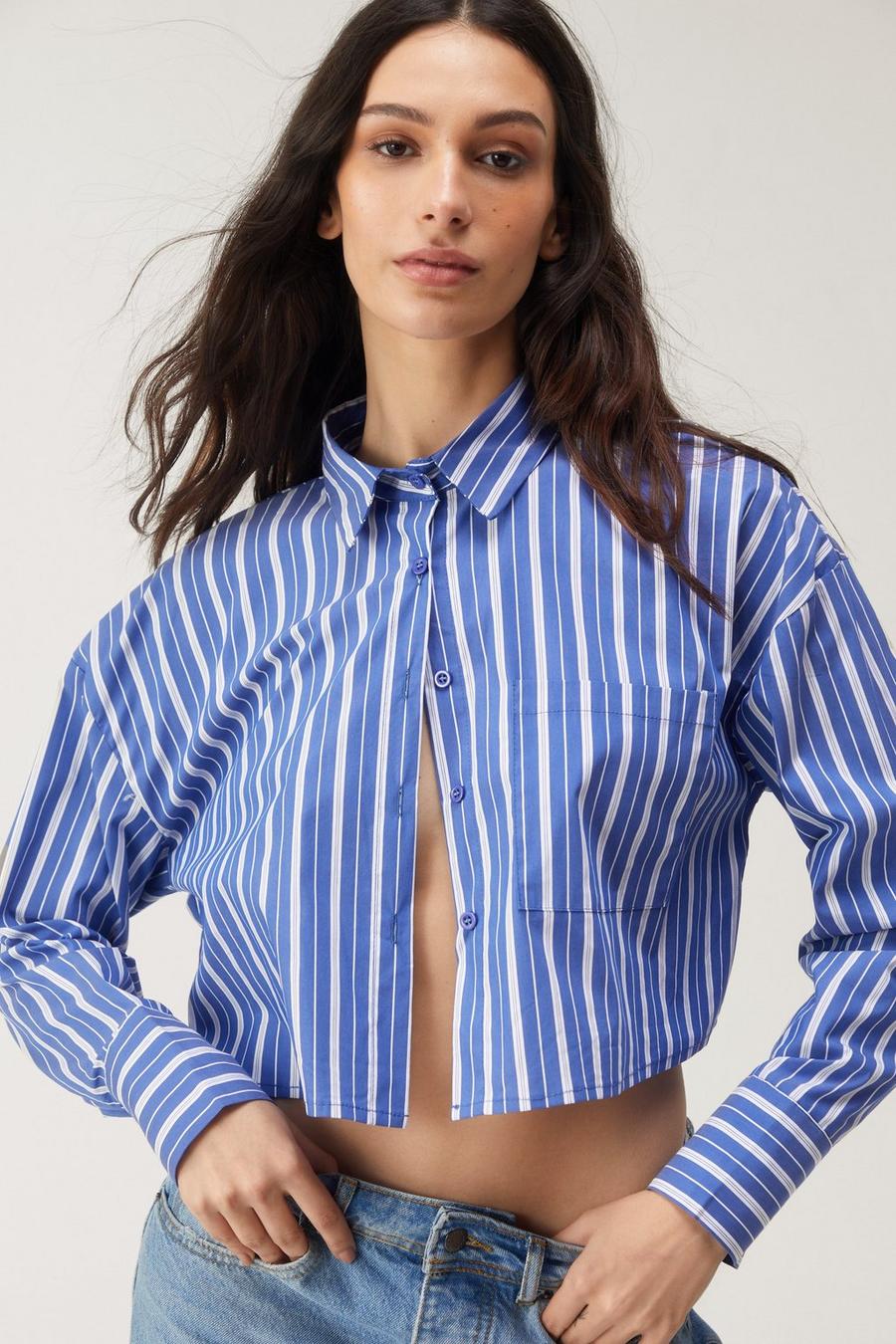 Mid blue Stripe Cropped Shirt