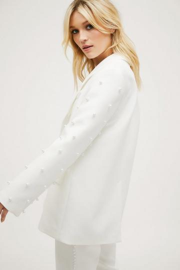 Premium Pearl Embellished Blazer ivory