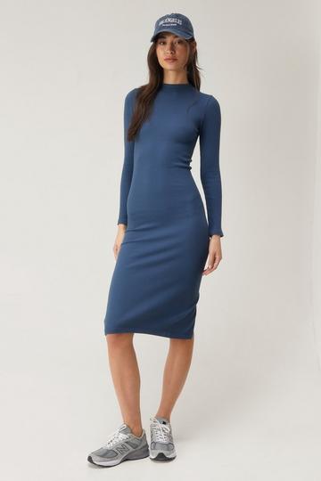 Seamless Long Sleeve Midi Dress slate blue