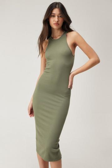 Seamless Racer Neck Tank Midi Dress khaki