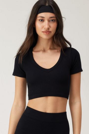 Seamless V Neck Crop Top black