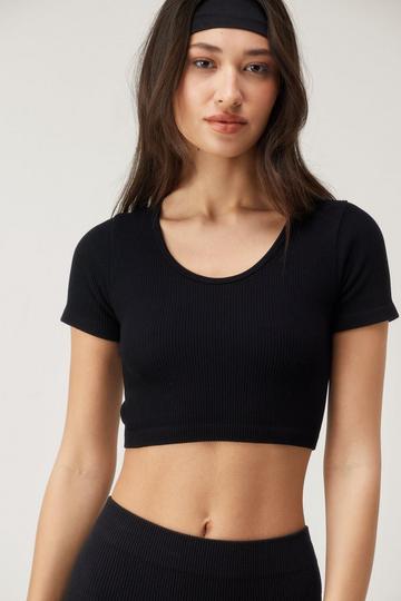 Seamless Scoop Neck Crop Top black