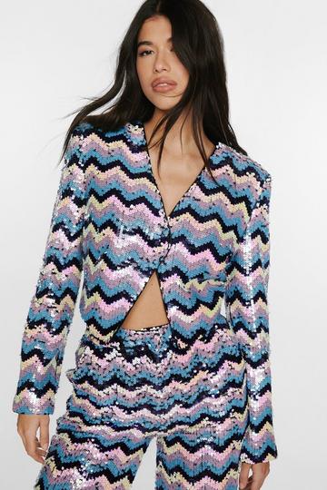 Wave Sequin Collarless Cropped Blazer multi