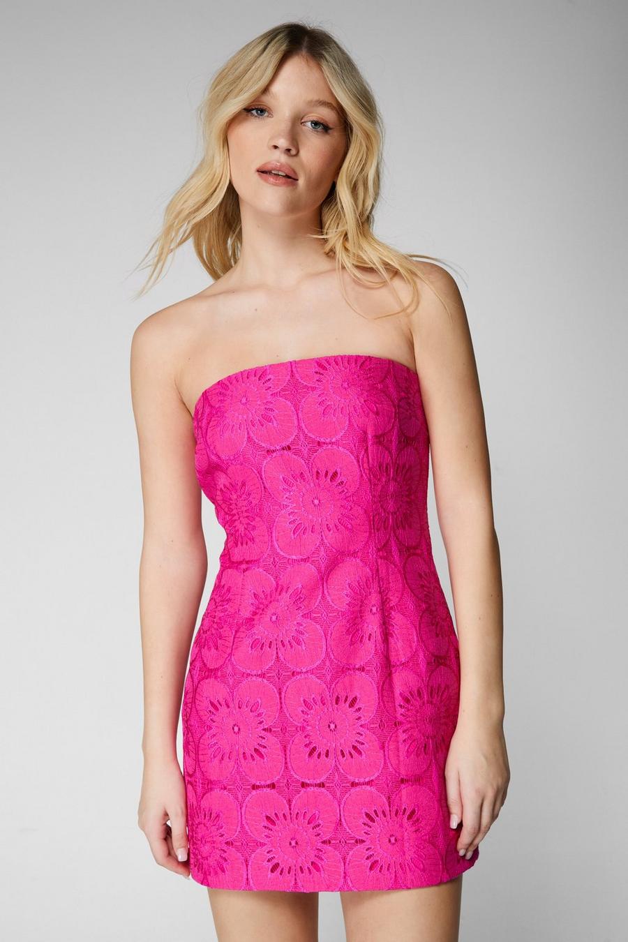 Pink Lace Bandeau Tailored Mini Dress bershka image number 1