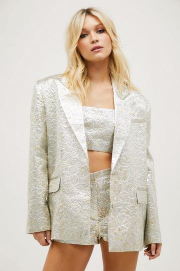 Silver Premium Jacquard Metallic Oversized Blazer