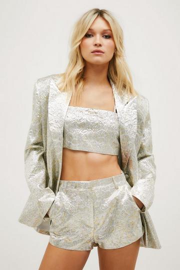 Silver Premium Tailored Jacquard Metallic Shorts