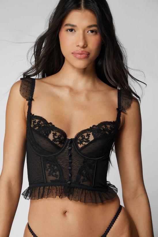 NastyGal Dobby Lace Underwire Button Corset Ruffle Lingerie Set 1