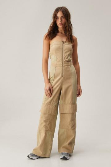 Bandeau Cargo Wide Leg Jumpsuit beige