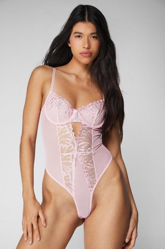 NastyGal Heart Embroidered Underwire Lingerie Bodysuit 1