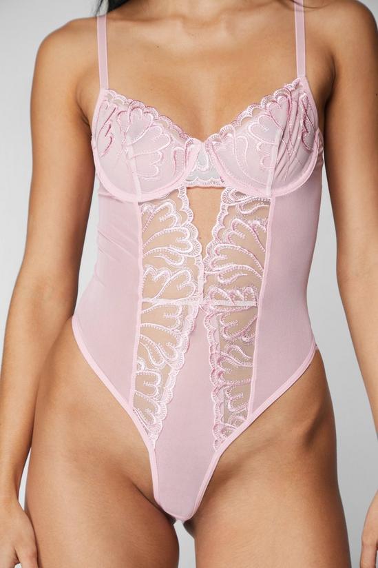 NastyGal Heart Embroidered Underwire Lingerie Bodysuit 2