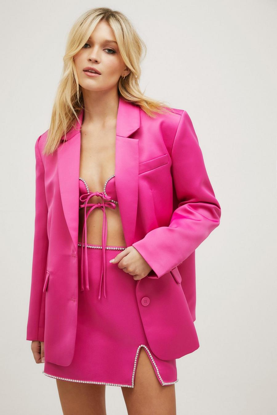 Hot pink Premium Heart Embellished Blazer