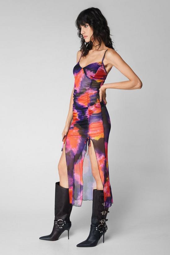 NastyGal Printed Mesh Ruched Front Maxi Dress 3