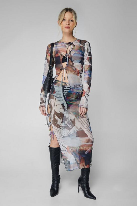 NastyGal Printed Mesh Tie Side Maxi Skirt 2