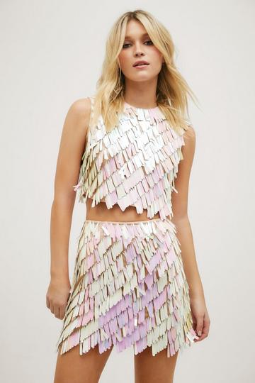 Iridescent Tile Sequin Crop Top white