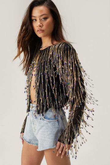 Black Multicolor Tear Drop Beaded Jacket