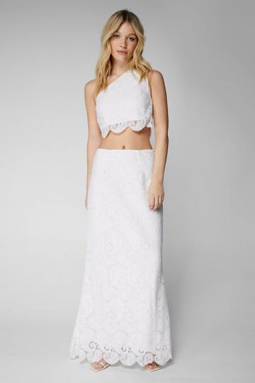 Lace Paisley High Waist Maxi Skirt white