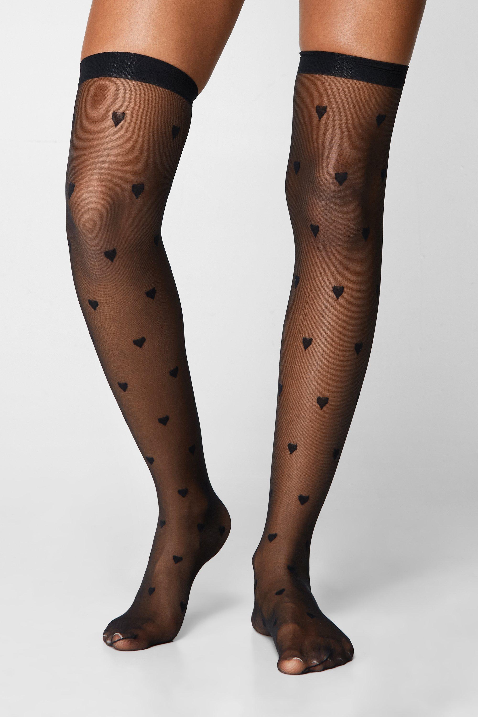 Sheer Thigh High Heart Stockings boohoo UK