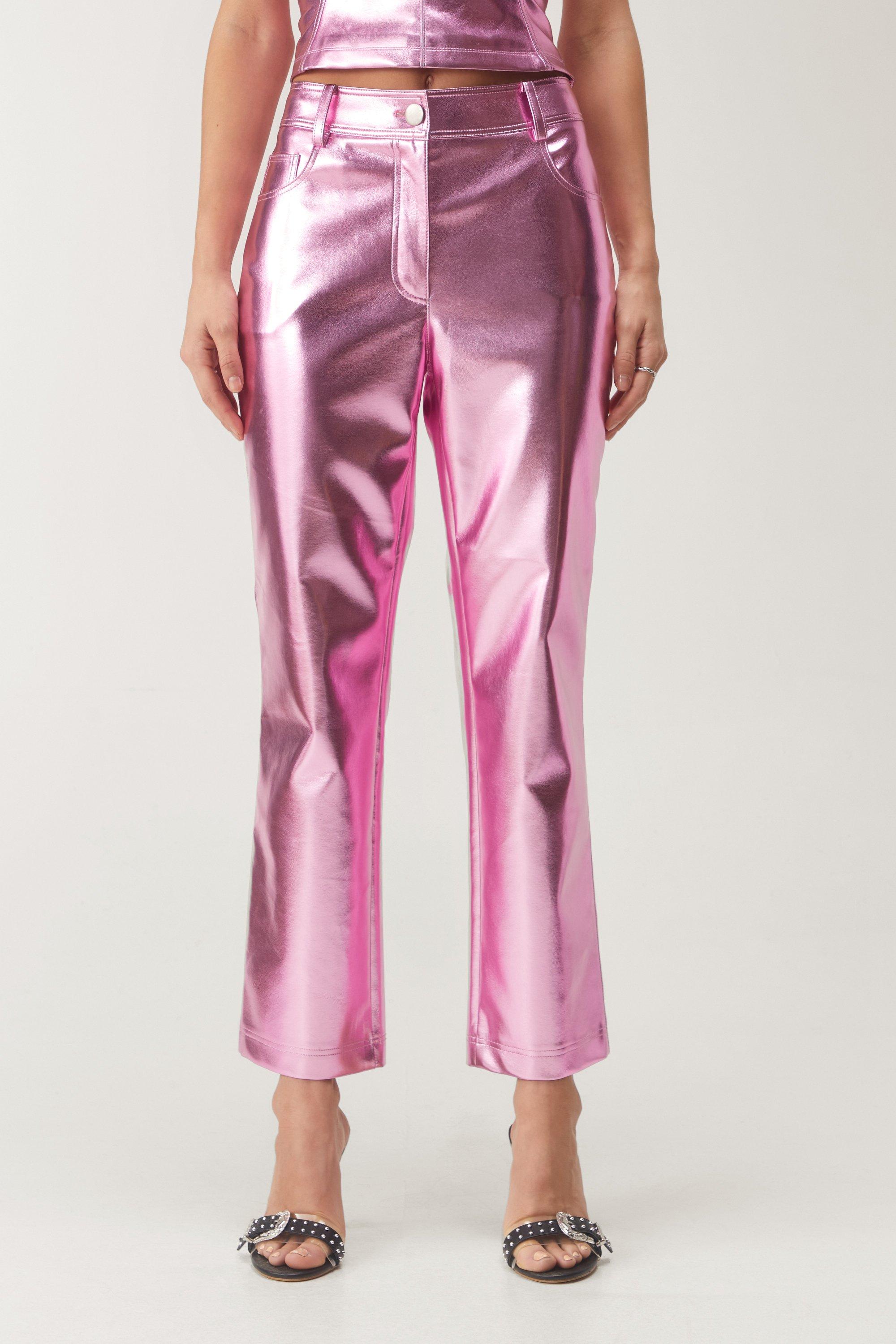 Metallic Faux Leather Straight Leg Pants