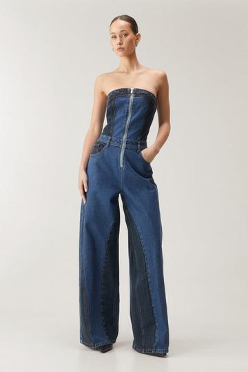 Denim Colorblock Bandeau Jumpsuit authentic midwash