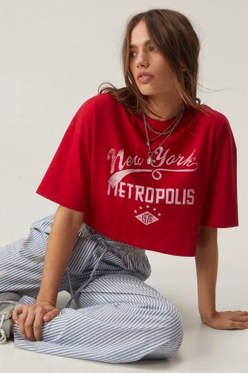 Boxy New York Cropped Graphic T-shirt red