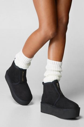 Platform Zip Front Mini Ankle Boots black