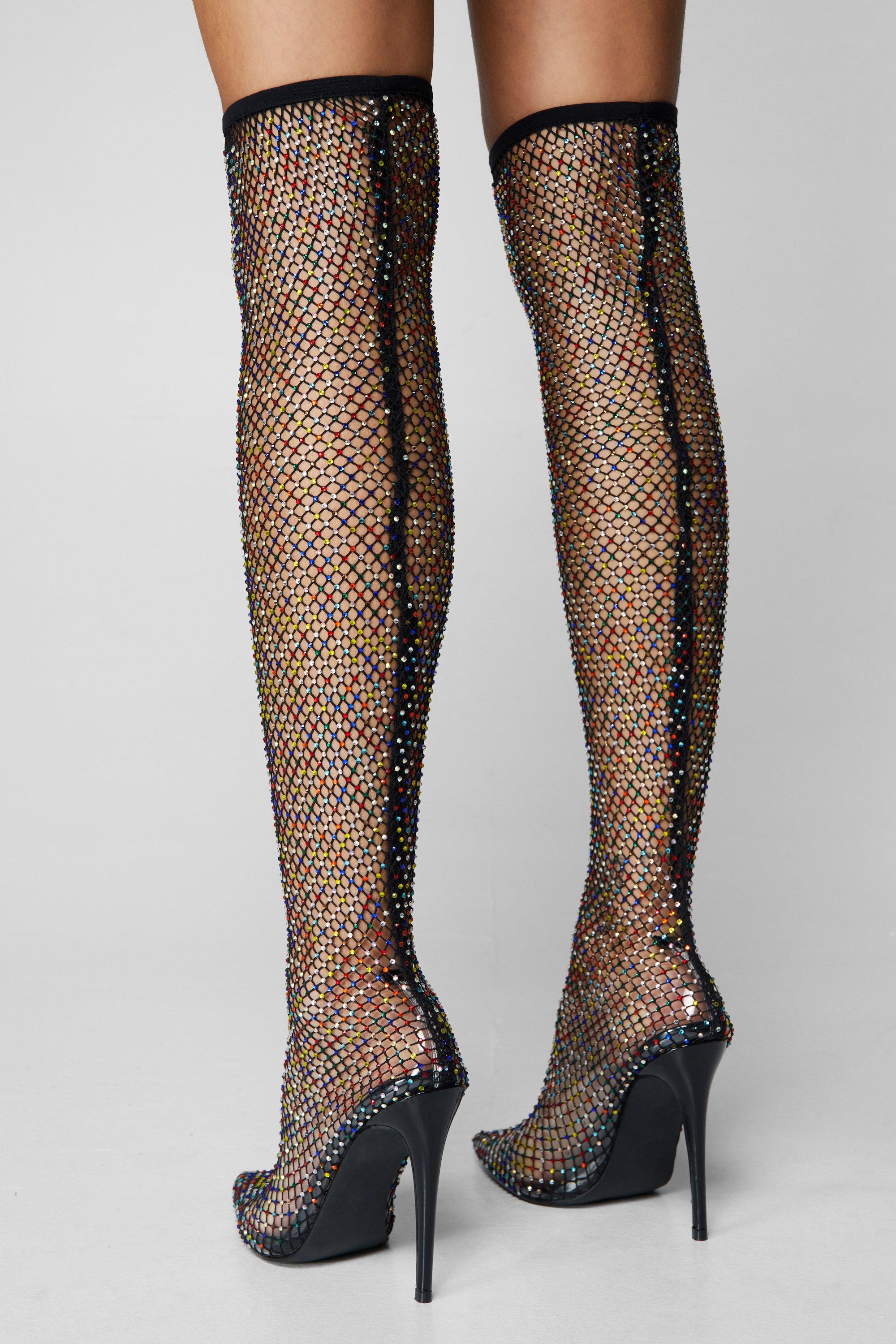 Diamante thigh high boots on sale