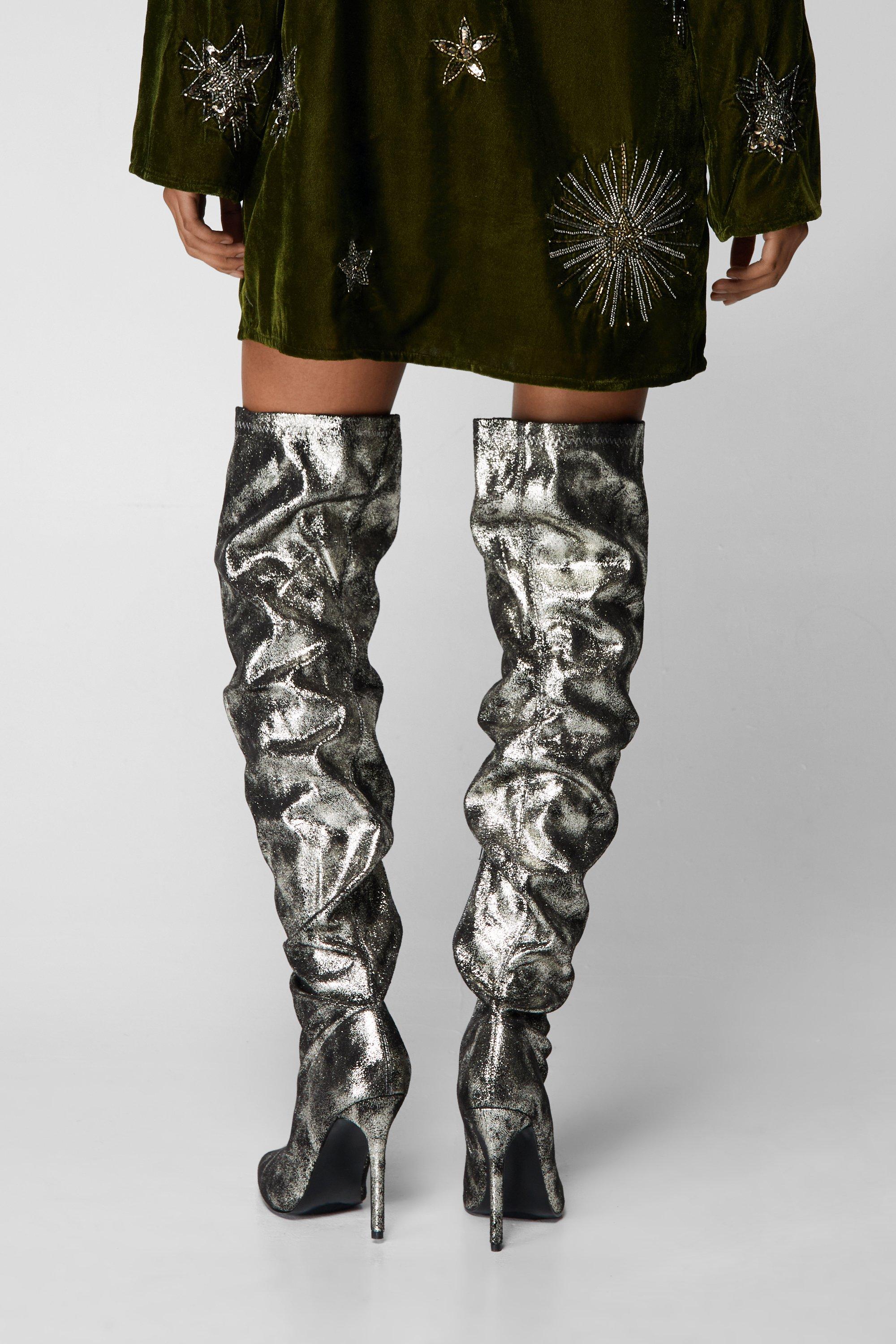 Metallic Thigh High Boots boohoo UK