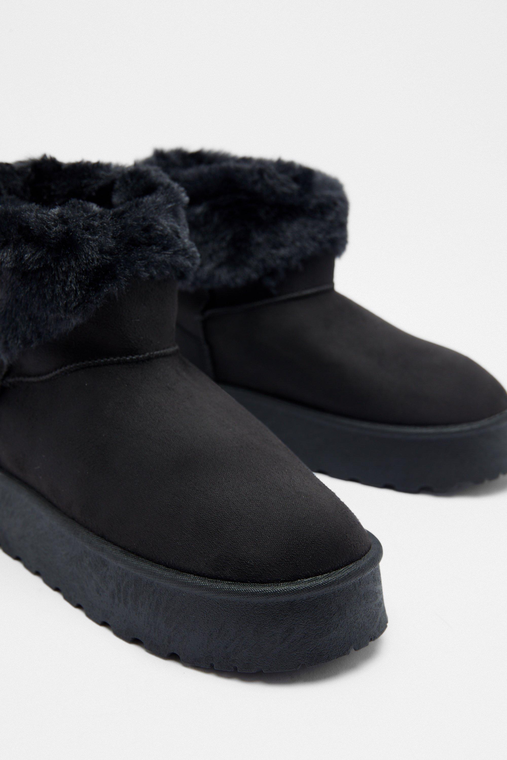 Black faux fur ankle boots best sale