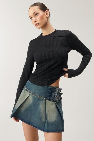 Textured Long Sleeve Top black