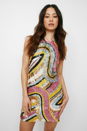 Abstract Statement Sequin Mini Dress multi