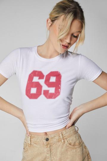 69 Front Graphic Baby Tee white