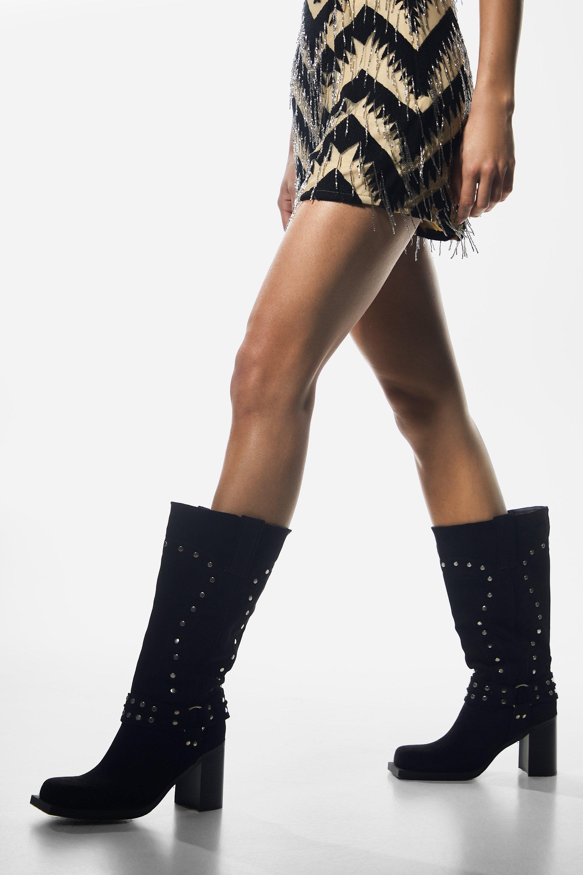 Diamante Embellished Net Thigh High Boots boohoo UK