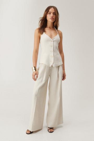 Premium Linen Tailored Wide Leg Pants neutral