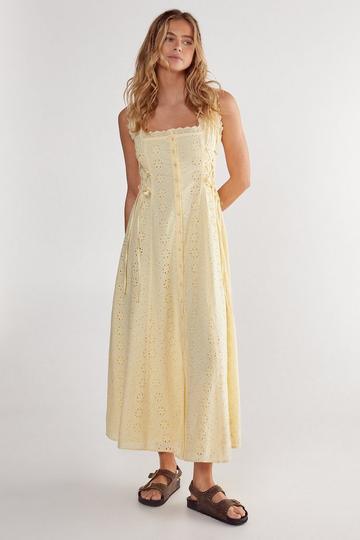 Soft Corset Broderie Lace Up Side Midi Dress lemon