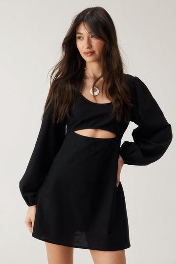 Black Linen Mix Cut Out Mini Dress