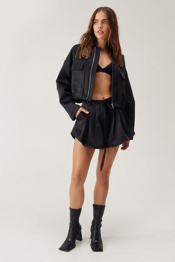 Black Premium Satin Tailored Flippy Shorts