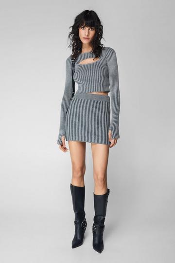 Acid Wash Cut Out Detail Ribbed Knit Two Piece Set grey