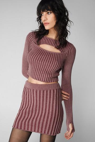 Acid Wash Cut Out Detail Ribbed Knit Two Piece Set mauve