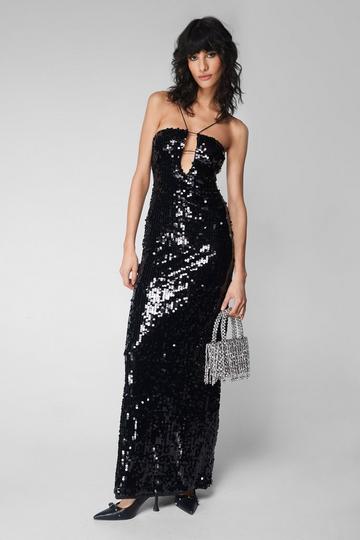 Cut Out Detail Sequin Maxi Dress black